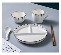 Ensemble d'assiettes en céramique avec contrôle des portions pour adultes avec bol, tasse et couverts, passe au lave-vaisselle et sans BPA pour une alimentation saine