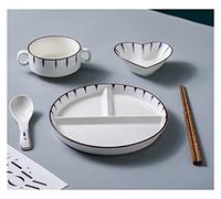 Ensemble d'assiettes en céramique avec contrôle des portions pour adultes avec bol, tasse et couverts, passe au lave-vaisselle et sans BPA pour une alimentation saine