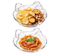 Ensemble D'assiettes En Verre En Forme De Chat - Paquet De 2 Pièces | Plat | Ensemble De 2 Assiettes Transparentes En Forme De Chat De 7,9 X 5,9 Po (350 G Chacune) Résistantes À La Chaleur Avec Oreilles