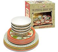 Ensemble d'assiettes et bols en mélamine - Service de vaisselle 12 pièces pour salle à manger intérieure et extérieure - Sans BPA - Passe au lave-vaisselle - Service de table en mélamine robuste -