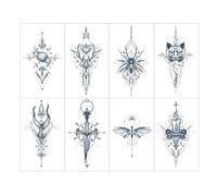 Ensemble D'Autocollants De Tatouage À Base De Plantes, Tatouages De Simulation De Papillon Haut De Gamme, Autocollants De Tatouage Non Réfléchissants À Fleurs, Ensemble De 8 Pièces