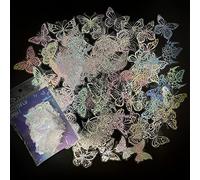 Ensemble d'autocollants holographiques dorés 100 transparents en résine, Papillon, autocollants de planificateur quotidien vintage pour journaux de scrapbooking, décor pour enfants adultes