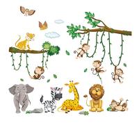 Ensemble d'Autocollants Muraux de Fête Animale - Décoration de Jungle pour Chambre d'Enfants - Dessin Animé