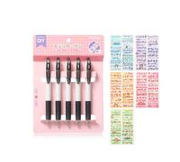 Ensemble D'autocollants Stylo Gel Créatif, Stylo D'écriture À Encre Noire Simple De 0.5mm, Plus Autocollant De Décoration Pour Journal À Faire Soi-Même, Fournitures Scolaires