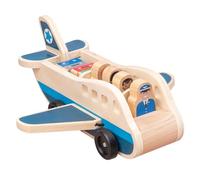 Ensemble d'avion de passagers en bois, avion jouet avec 4 figurines de jeu et 4 valises pour les tout-petits, jouets en bois classiques parfaits pour les jeux rôle et le développement des compét