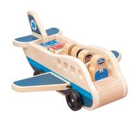 Ensemble d'avions de passagers en bois, avion jouet avec 4 figurines et 4 valises pour les tout-petits, des jouets en bois classiques parfaits pour le jeu de rôle et le développement des compéten