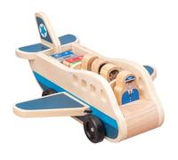 Ensemble d'avions de passagers en bois, avion jouet avec 4 figurines et 4 valises pour les tout-petits, des jouets en bois classiques parfaits pour le jeu de rôle et le développement des compétences