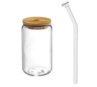 Ensemble de 1/4/2 pièces de tasses en verre avec couvercle et paille, for jus, bière, lait, moka, thé(4pcs)