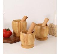 Ensemble de 1 mortier et pilon en bois, bol à guacamole en bambou, presse à l'ail, hachoir, broyeur, concasseur et mélangeur Molcajete, outil de cuisine mixte, articles de cuisine, nourriture, cuisine