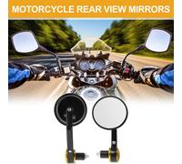 Ensemble De 1 Paire De Rétroviseurs Latéraux De Moto Universels M8 Pour Guidon, En Aluminium Réglable, De Forme Ronde, Couleur Noir Et Or.