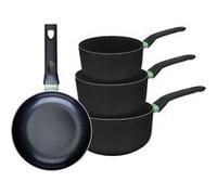 Ensemble de 1 poêle de 20 cm et 3 casseroles 16, 18 et 20 cm Fackelmann Brandao Noir|Vert