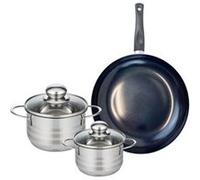 ELO 9712950 Batterie de cuisine 3 pièces, Ensemble de 1 Poêle de cuisson 24 cm et 2 faitouts 12 et 14 cm Elo Prima Brillant, inox, induction, Gris Clair