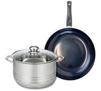 ELO 9715950 Batterie de cuisine 2 pièces, Ensemble de 1 Poêle de cuisson 28 cm et 1 faitout 24 cm Elo Prima Brillant, inox, induction, Noir