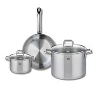 ELO 9696650 Batterie de cuisine 3 pièces, Ensemble de 1 Poêle de cuisson 28 cm et 2 faitouts 16 et 26 cm Elo Profi Citrin, inox, induction
