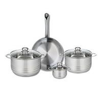 Ensemble de 1 Poêle de cuisson 28 cm et 3 faitouts 12, 20 et 24 cm Elo Profi Brillant Inox