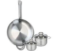 ELO 9872650 Batterie de cuisine 3 pièces, Ensemble de 1 Poêle de cuisson 32 cm et 2 faitouts 12 et 14 cm Elo Profi Brillant, inox, induction, Gris