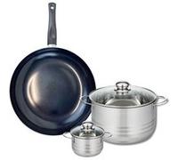 Ensemble de 1 Poêle de cuisson 32 cm et 2 faitouts 12 et 24 cm Prima Brillant Elo