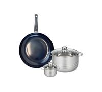 Ensemble de 1 Poêle de cuisson 32 cm et 2 faitouts 12 et 24 cm Prima Brillant Elo