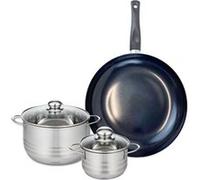 ELO 9719650 Batterie de cuisine 3 pièces, Ensemble de 1 Poêle de cuisson 32 cm et 2 faitouts 14 et 20 cm Elo Prima Brillant, inox, induction, Noir