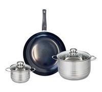 ELO 9719750 Batterie de cuisine 3 pièces, Ensemble de 1 Poêle de cuisson 32 cm et 2 faitouts 14 et 24 cm Elo Prima Brillant, inox, induction, Noir