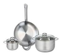 ELO 9873250 Batterie de cuisine 3 pièces, Ensemble de 1 Poêle de cuisson 32 cm et 2 faitouts 14 et 24 cm Elo Profi Brillant, inox, induction, Gris