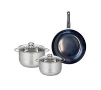 Ensemble de 1 Poêle de cuisson 32 cm et 2 faitouts 20 et 24 cm Prima Brillant Elo