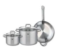 ELO 9699850 Batterie de cuisine 3 pièces, Ensemble de 1 Poêle de cuisson 32 cm et 2 faitouts 20 et 26 cm Elo Profi Citrin, inox, induction, Gris Flanelle