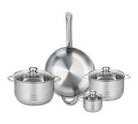 ELO 9874150 Batterie de cuisine 4 pièces, Ensemble de 1 Poêle de cuisson 32 cm et 3 faitouts 12, 20 et 24 cm Elo Profi Brillant, inox, induction