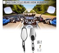 Ensemble De 1 Rétroviseur Universel Pour Moto, Réglable, Monture De Rétroviseur Latéral De Guidon M8/M10 En Aluminium Noir Et Argenté, Forme Prismatique