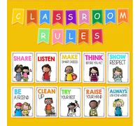 Ensemble de 10 affiches éducatives de règles de classe pour les tout-petits et les jeunes apprenants, décoration de salle de jeux, décoration murale de garderie - essentiels de préscolaire et d'école