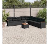 Ensemble de 10 canapés de jardin en polyrotin noir, table en bois d'acacia, résistant aux UV, groupe de sièges d'extérieur modulaire avec espace de rangement pour terrasse, balcon, cour, meubles de
