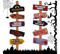 Ensemble de 10 décorations d'Halloween Signes de jardin en plein air - Signes de flèches de conception de style de film d'horreur, panneaux de direction d'Halloween pour décorer votre jardin et votre