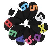 Ensemble de 10 Housses pour têtes de Fer de Golf, universelles, étanches, en néoprène, avec Broderie colorée et numérotée, adaptées aux fers 4 à 9, P, S, A, X, Protection des têtes (Noire)