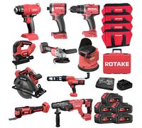 Ensemble de 10 machines 18V - Perceuse à percussion + Meuleuse + Scie circulaire + Visseuse à chocs + Scie sauteuse + Outil multifonction + Ponceuse orbitale + Pistolet à mastic + Décapeur thermique -