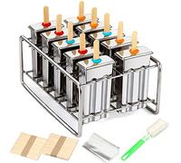 Ensemble de 10 moules à glace maison, acier inoxydable 304, moule à glace réutilisable avec support de bâtonnets