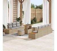 Ensemble De 10 Pièces De Canapés De Jardin Avec Coussins Beige Poly Rattan Acacia, Canapé De Jardin 2 Places Avec Rangement & Coussins Beige Poly Rattan, Ensemble De Salle À Manger De Jardin De 3 Pièc