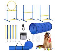 Ensemble de 10 pièces de cours d'agilité pour chien, équipement de dressage d'agilité pour intérieur et extérieur, avec 3 bâtons de saut, 8 poteaux de tissage, tunnel d'agilité pour chien, boîte de