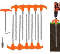 Ensemble De 10 Piquets Robustes De 20 Cm De Long,Piquet De Tente À Filetage Métallique,Avec Clé Hexagonale,Crochet En T Et Boîte De Rangement Orange
