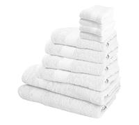Ensemble de 10 serviettes de bain: 4 serviettes de courtoisie 30x50; 4 d'évier 50x90; 2 de douche 70x140cm 450 gr / m2 100% coton blanc