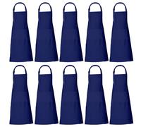 Ensemble de 10 tabliers bleus - tablier de cuisine pour professionnels 100% coton avec bandoulière réglable pour cuisine hôtel et restaurant - 68 cm x 88 cm