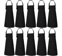 Ensemble de 10 tabliers noirs tablier de cuisine unisexe avec tour de cou ajustable et poches frontales coton pour hôtels restaurants et cuisine 68 cmx88 cm