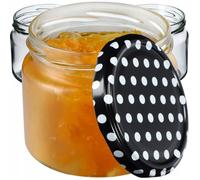 Ensemble de 100 Pots en Verre KADAX 330ml avec Couvercles Noir à Pois