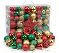 Ensemble de 101 Ornements de Noël Or/Rouge/Vert foncé,Boules de 3 à 6 cm avec Finitions Mixtes (Brillantes/Mates/ajourées),décoration pour Sapin et fêtes