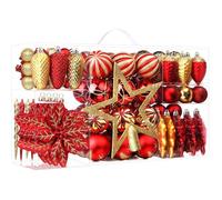 Ensemble de 106 Boules de Noël décoratives,Boules décoratives en Plastique incassables,pour décorer Sapin de Noël,Rouge Rubis et Or