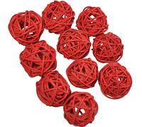 Ensemble de 10pcs Osier Naturel rotin Tableau fête de Mariage à Suspendre d'équilibre Boules de Noël décoratifs 4cm Rouge