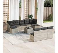 Ensemble de 11 meubles de jardin avec coussins, gris clair, en polyrotin, meubles d'extérieur pour terrasse, balcon, cour - Design moderne - Assises confortables