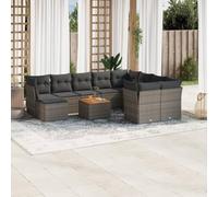 Ensemble de 11 meubles de jardin avec coussins, gris en rotin synthétique, 62 x 62 x 69 cm, canapé d'angle modulaire, meubles d'extérieur pour terrasse, balcon, cour