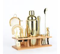 Ensemble de 11 pièces comprenant un shaker à cocktail doré de 750 ml et des outils de barman. Idéal pour un usage domestique et profes