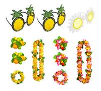 Ensemble de 11 pièces de couronnes hawaïennes, collier de couronnes hawaïennes, bracelet et serre-tête, lunettes hawaïennes, ensemble de décoration de fête pour thèmes, fêtes sur la plage, etc.