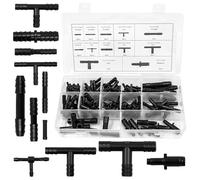 Ensemble de 113 Connecteurs de Tuyau, 12 Tailles de Raccords en T, Droits et Réducteurs, Compatibles avec Tuyaux d’Arrosage, Irrigation, Aquariums et Systèmes Automobiles